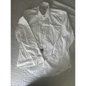 Calvin Klein Men's Size 17 34/35 Button Up Shirt White Vertical Stripes Business